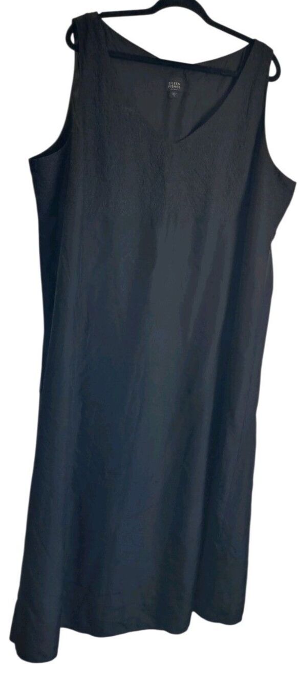 Eileen Fisher Woman 100% Silk Black Sleeveless Midi Shift Dress Size 2X V Neck